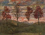 Egon Schiele Four Trees Spain oil painting artist